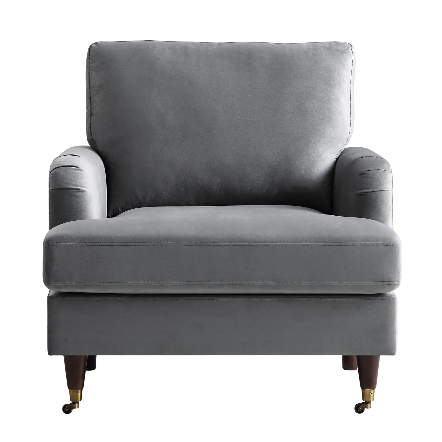 Brigette Grey Velvet Armchair With Antique Brass Castor Legs - Image 3