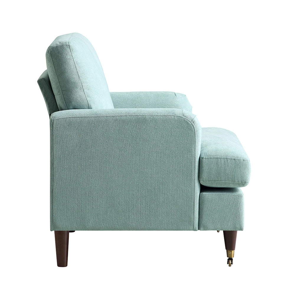 Brigette Mint Soft Brushed Fabric Armchair With Antique Brass Castor Legs - Image 6