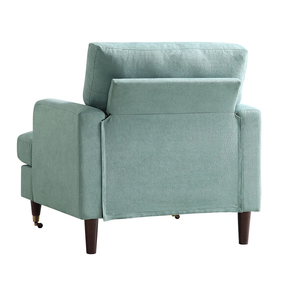 Brigette Mint Soft Brushed Fabric Armchair With Antique Brass Castor Legs - Image 7