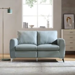 Noak 2-Seater Grey Faux Leather Sofa With Chrome Legs