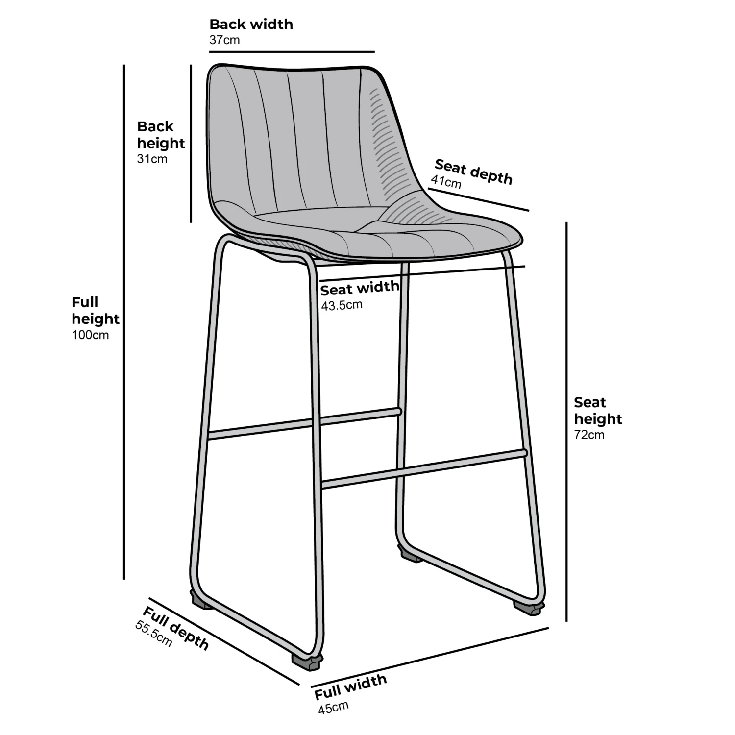 Sutton Set Of 2 Barstools With Fluted Back (Sage Green Velvet) - Image 4