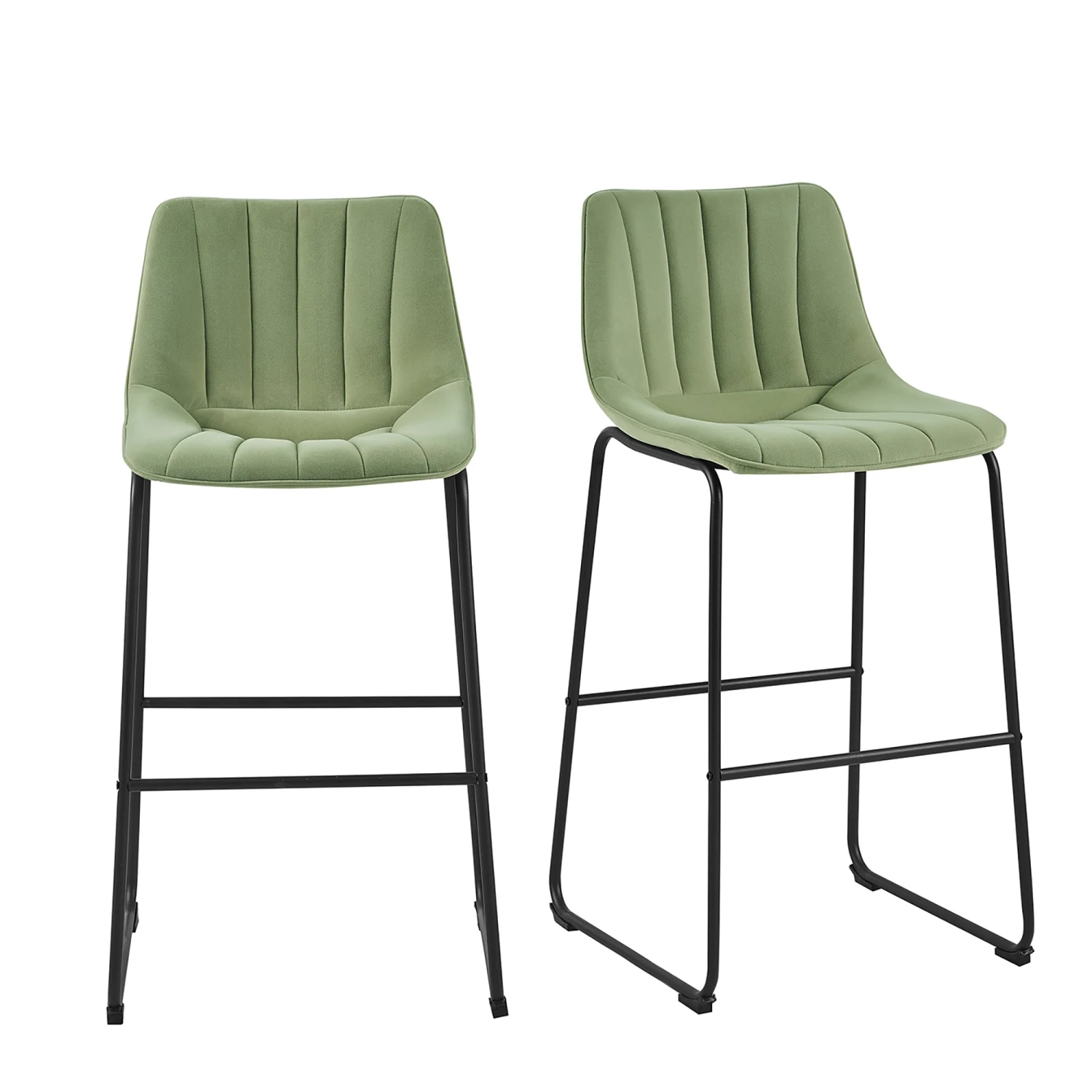 Sutton Set Of 2 Barstools With Fluted Back (Sage Green Velvet) - Image 2