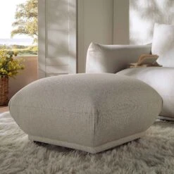 Gianni Pouffe, Beige Woven Fabric