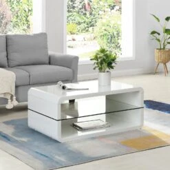 Lucent White High Gloss And Glass Shelf Coffee Table