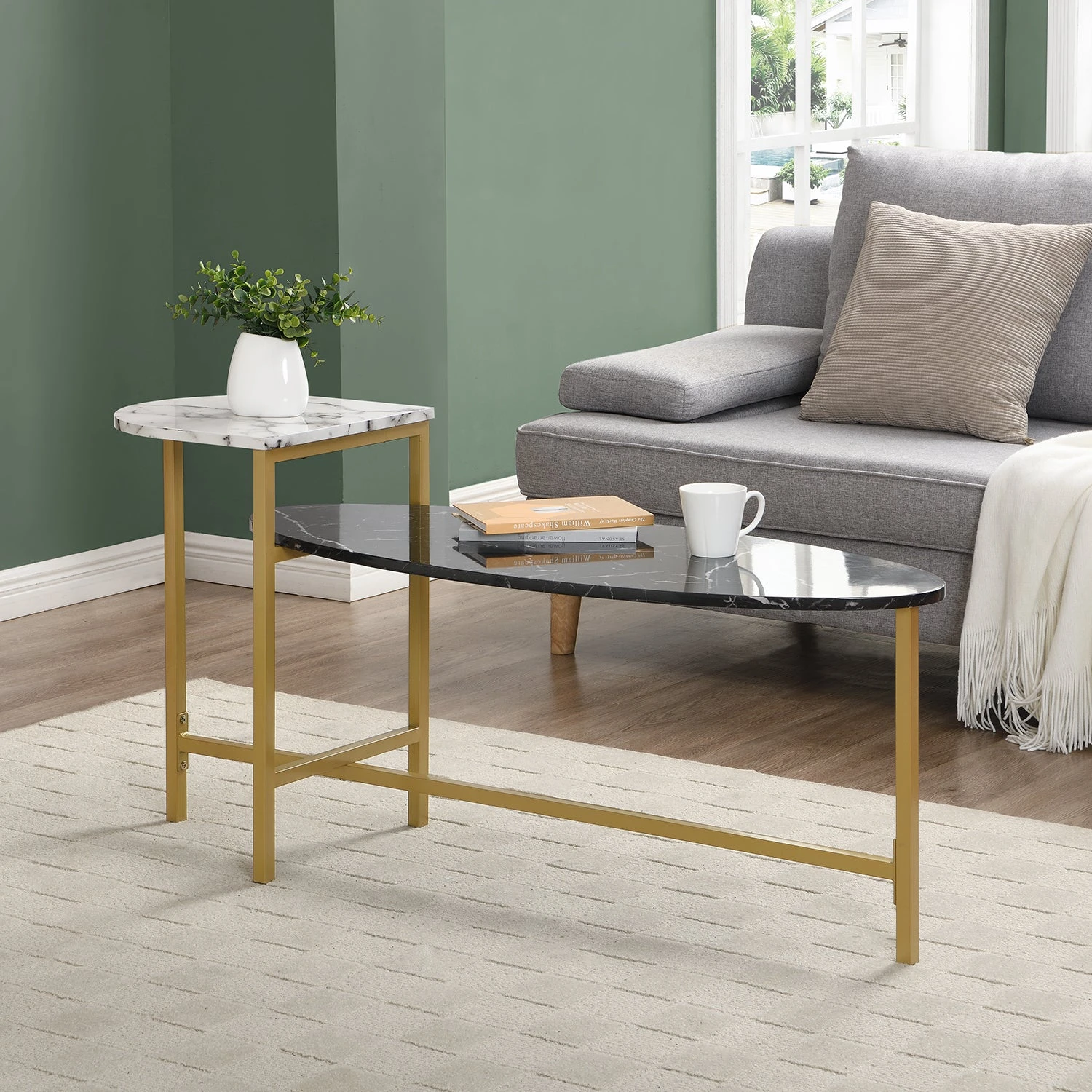 Sarina Black & White Marble Effect Oval Coffee Table - Image 2