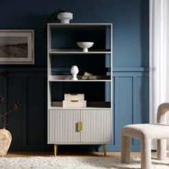 Richmond Ridged Tall Bookcase With Doors, Matte Taupe