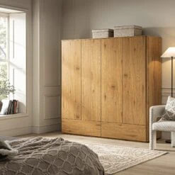 Agnes Curved Edge 4-Door Wardrobe, Natural