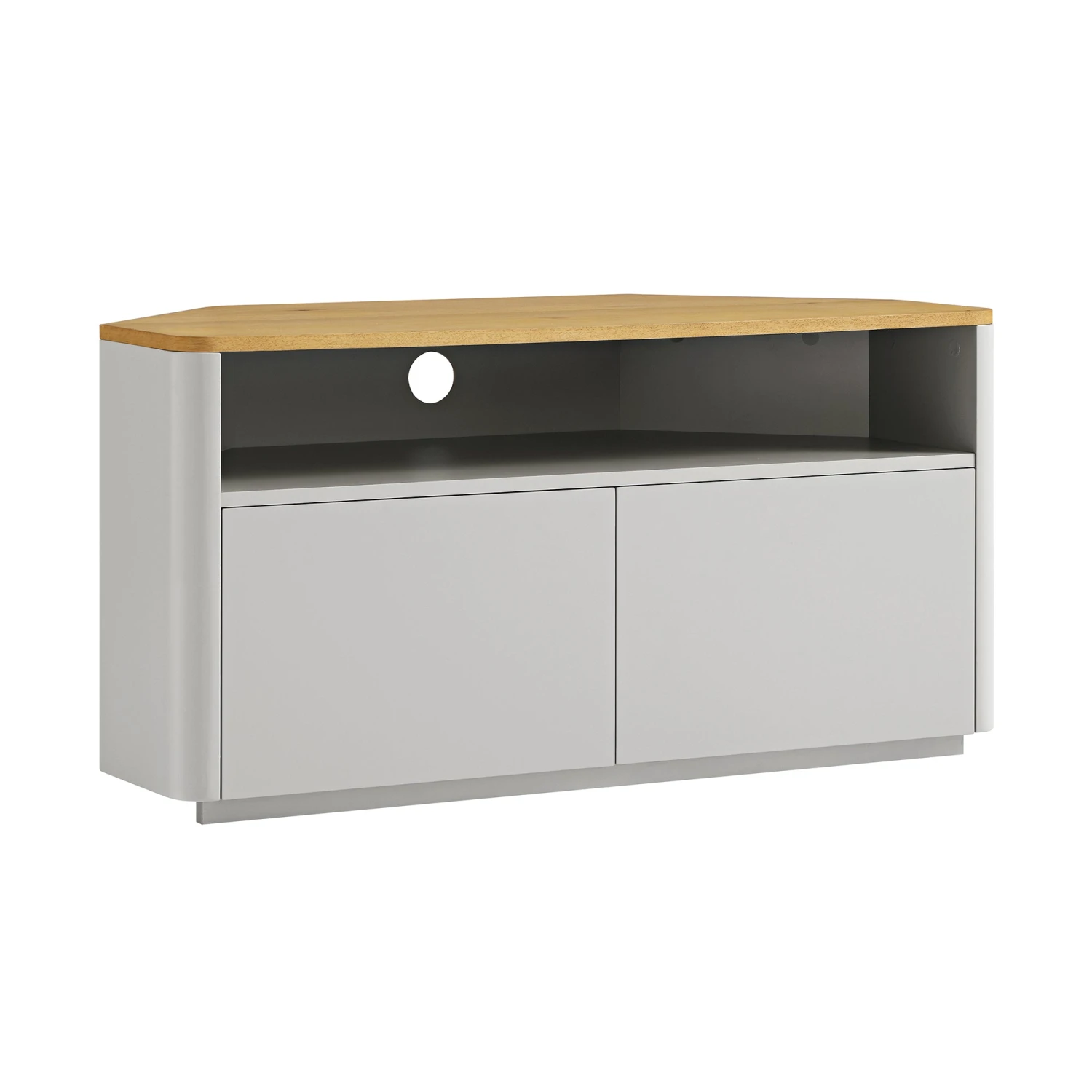 Agnes Curved Edge Corner TV Unit, Dove Grey With Oak Top - Image 4