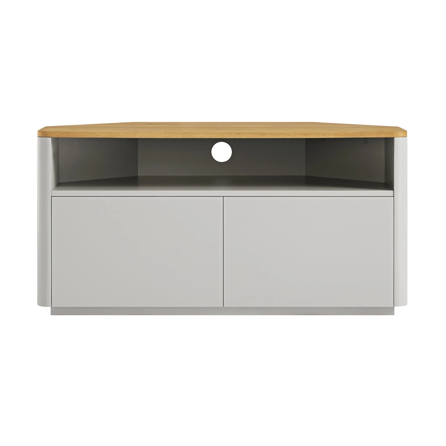 Agnes Curved Edge Corner TV Unit, Dove Grey With Oak Top - Image 5