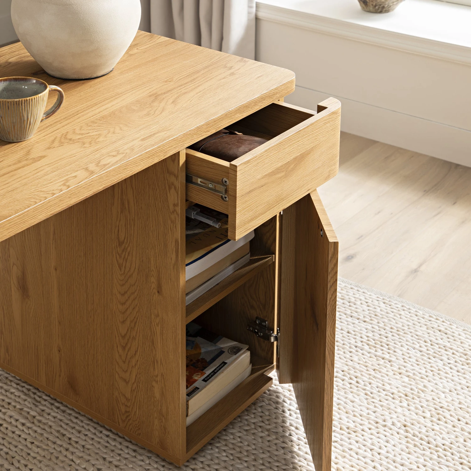 Agnes Curved Edge Desk With Storage, Natural - Image 3