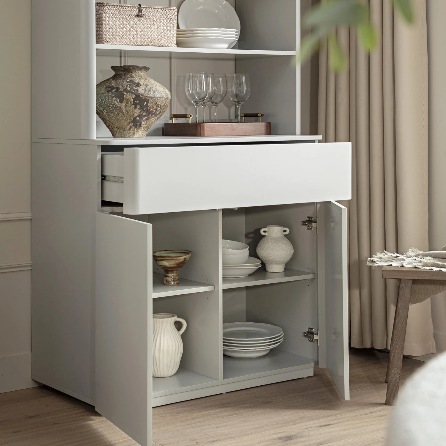 Agnes Curved Edge Dresser, Dove Grey With Oak Top - Image 3