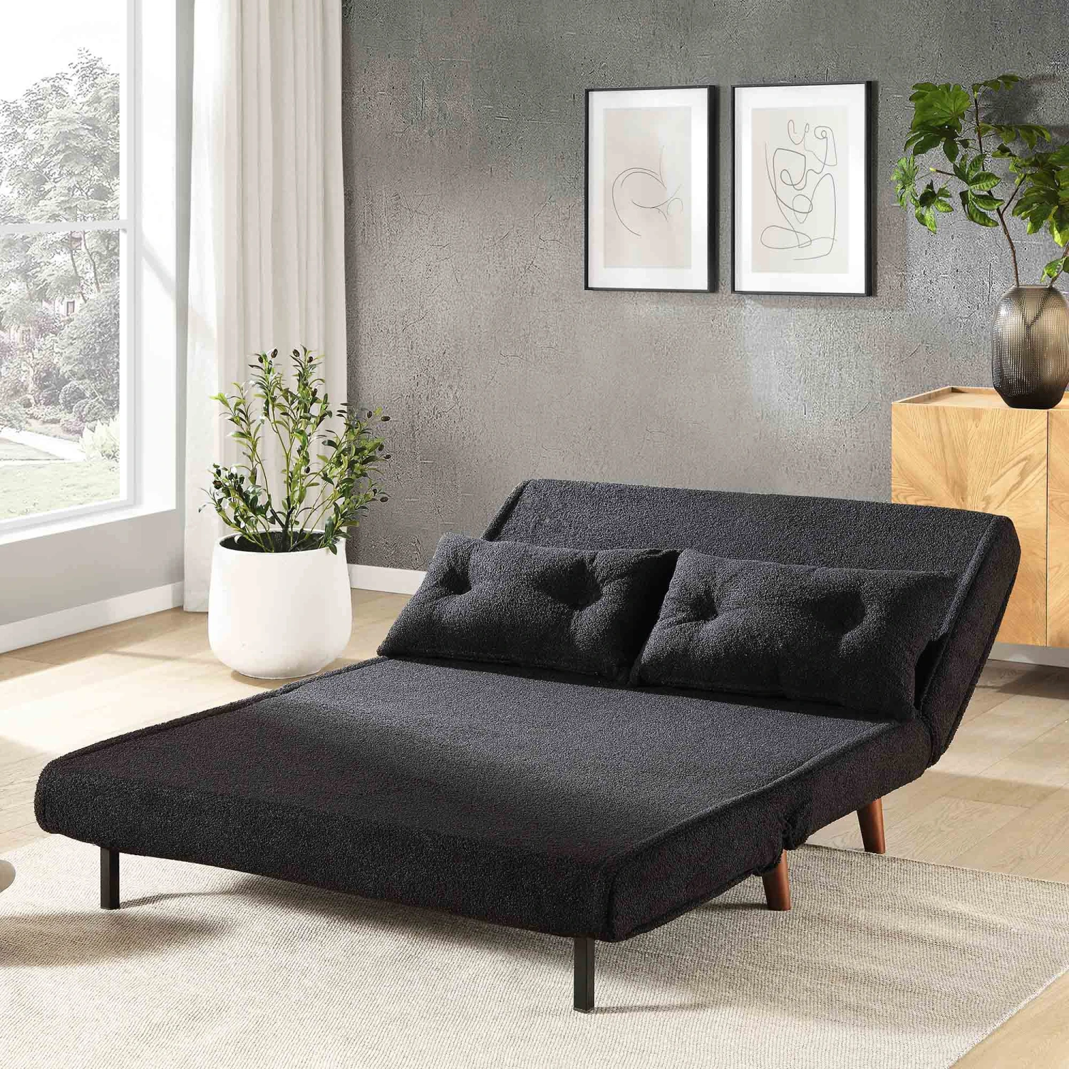 Algo Sofabed With Cushions In Charcoal Teddy Fabric 2 Seater - Image 3