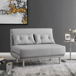 ALGO 2-Seater Small Double Folding Sofa Bed With Cushion Grey Fabric