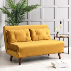 Algo Sofabed With Cushions In Mustard Yellow Velvet 2 Seater