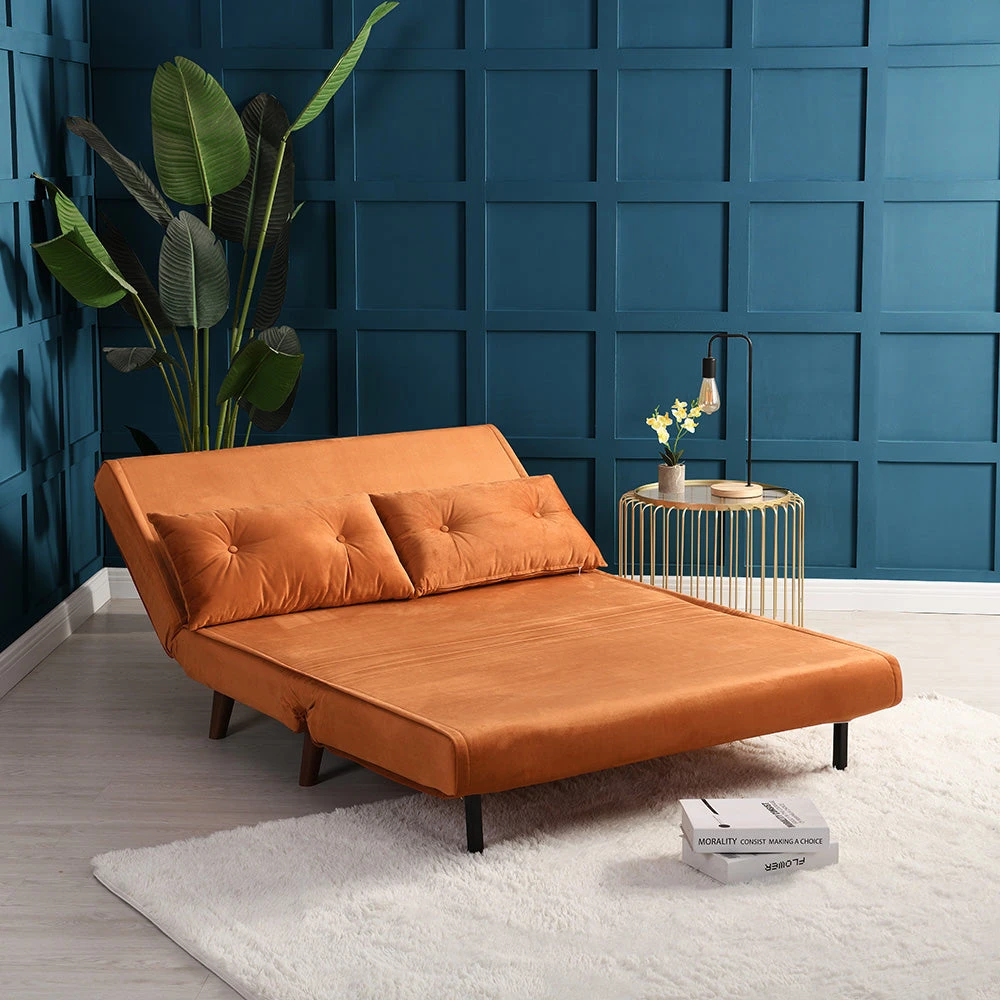 Algo Sofabed With Cushions In Orange Velvet 2 Seater - Image 3