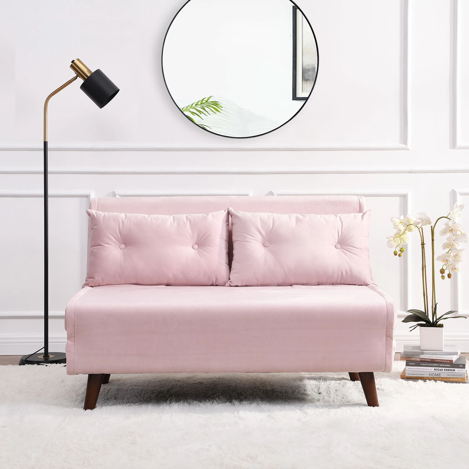 Algo Sofabed With Cushions In Pink Velvet 2 Seater - Image 2