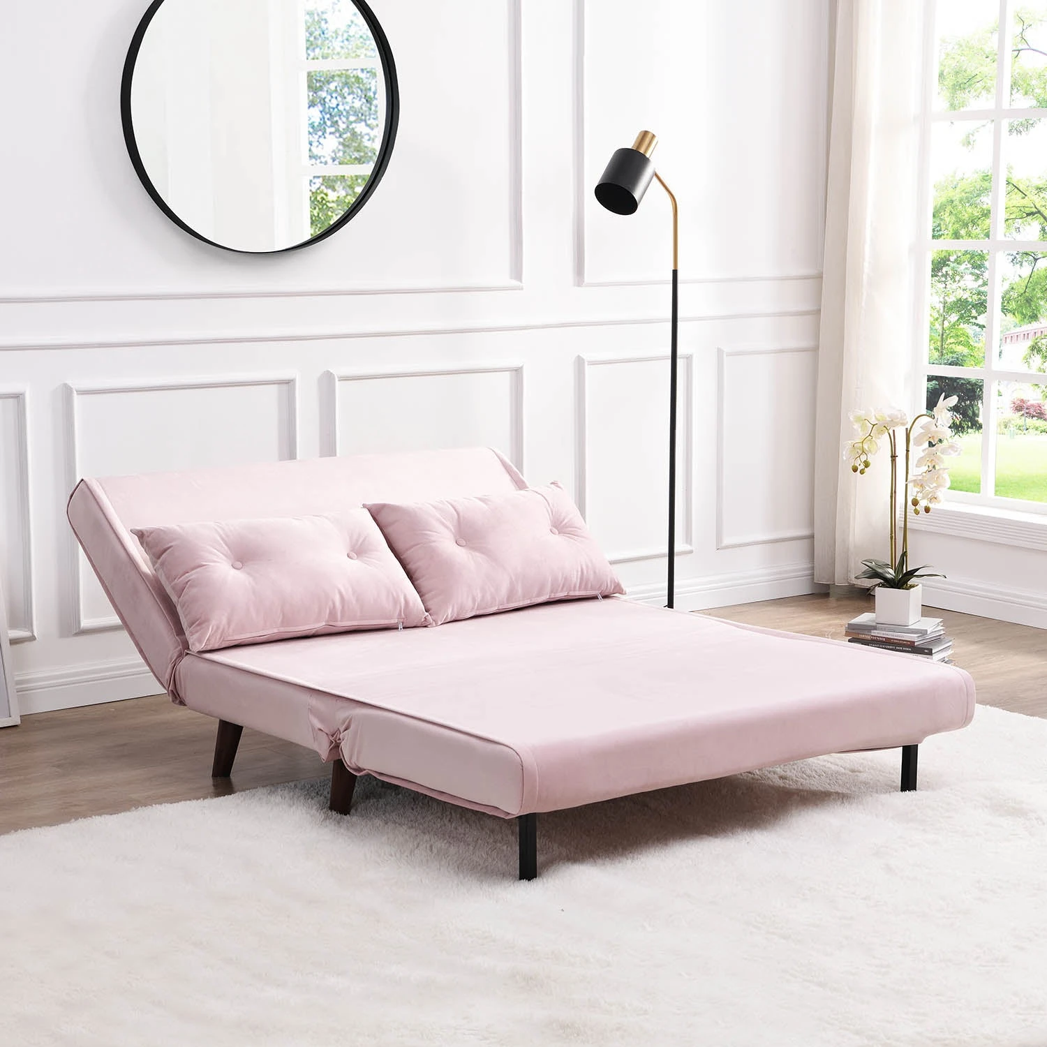 Algo Sofabed With Cushions In Pink Velvet 2 Seater - Image 3