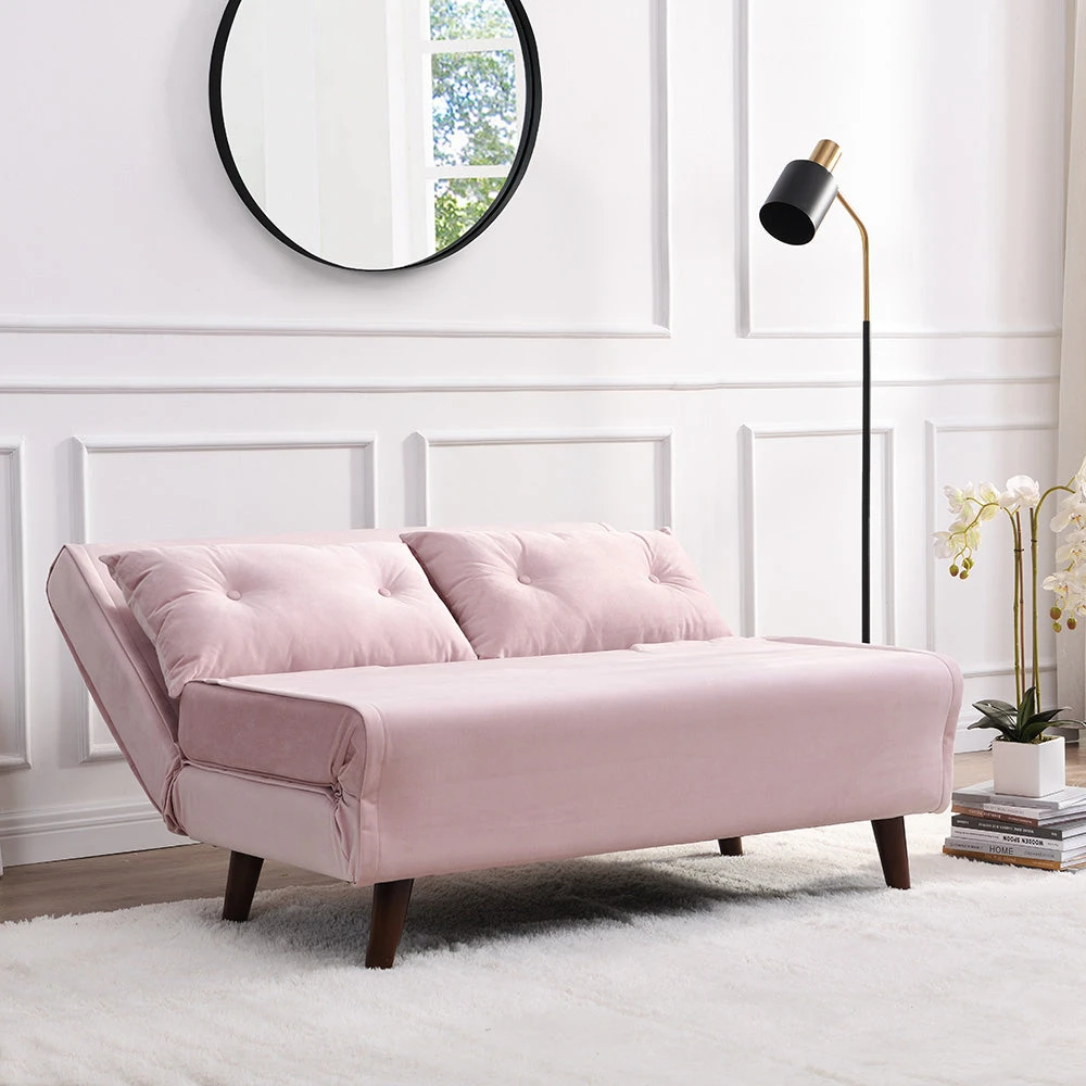 Algo Sofabed With Cushions In Pink Velvet 2 Seater - Image 4