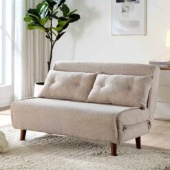 Algo Sofabed With Cushions In Taupe Teddy Fabric 2 Seater