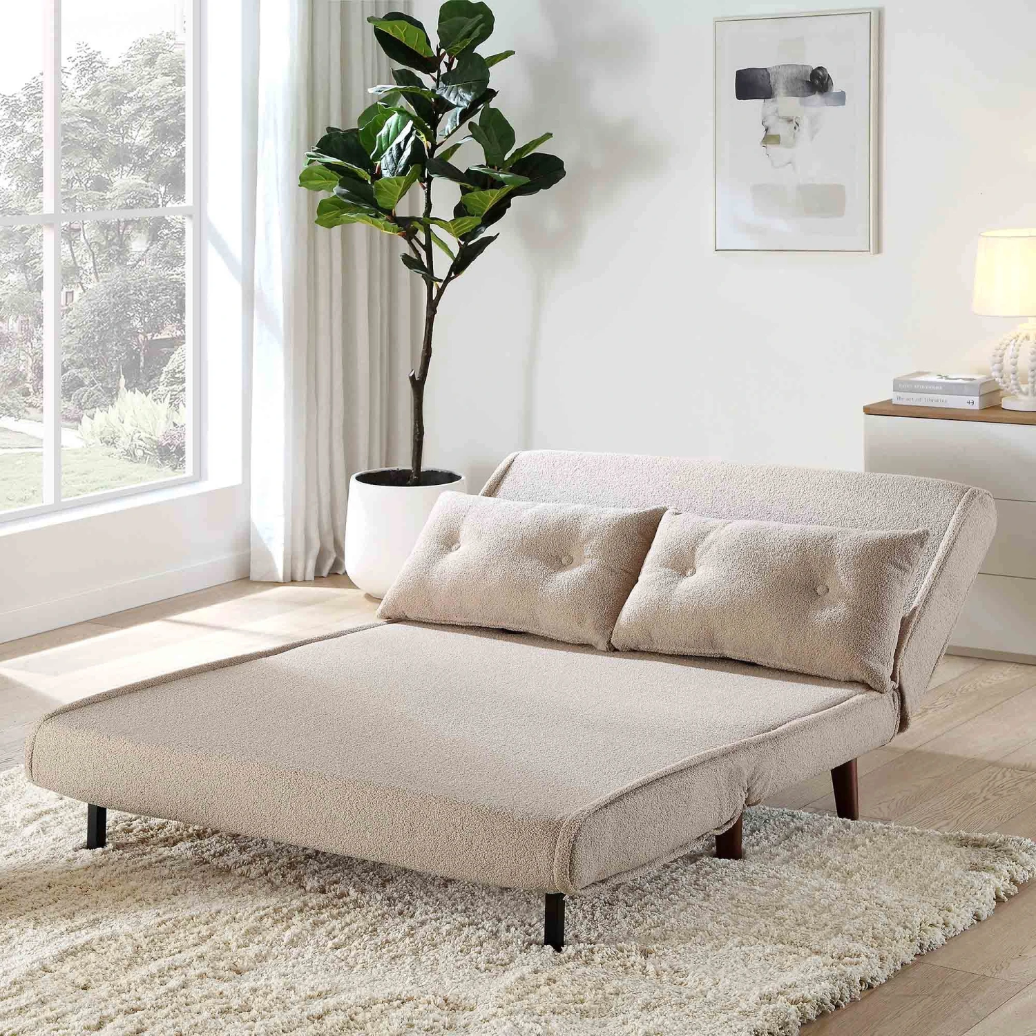 Algo Sofabed With Cushions In Taupe Teddy Fabric 2 Seater - Image 3