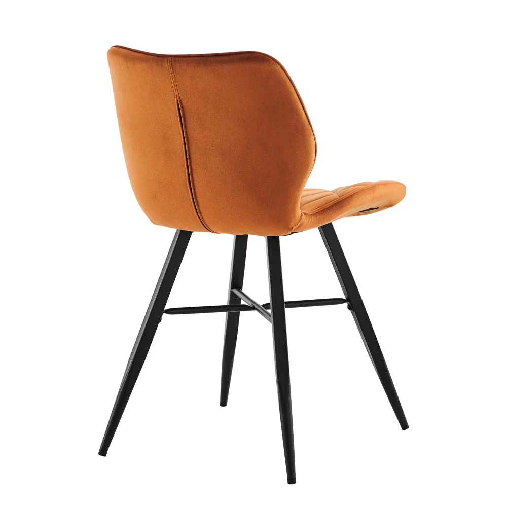 Set Of 2 Ampney Diamond Stitch Orange Velvet Dining Chair Set Of 2 With Metal Legs - Image 6