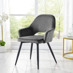 Belvoir Velvet Dining Chair With Metal Legs (Grey Velvet)