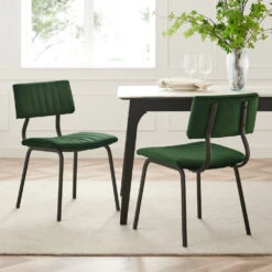 Charlecote Set Of 2 Fluted Dining Chairs (Dark Green Velvet)