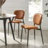 Kelmarsh Set Of 2 Cognac Colour Vegan Leather Upholstered Dining Chairs