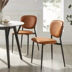 Kelmarsh Set Of 2 Cognac Colour Vegan Leather Upholstered Dining Chairs