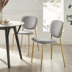 Kelmarsh Set Of 2 Light Grey Fabric Upholstered Dining Chairs