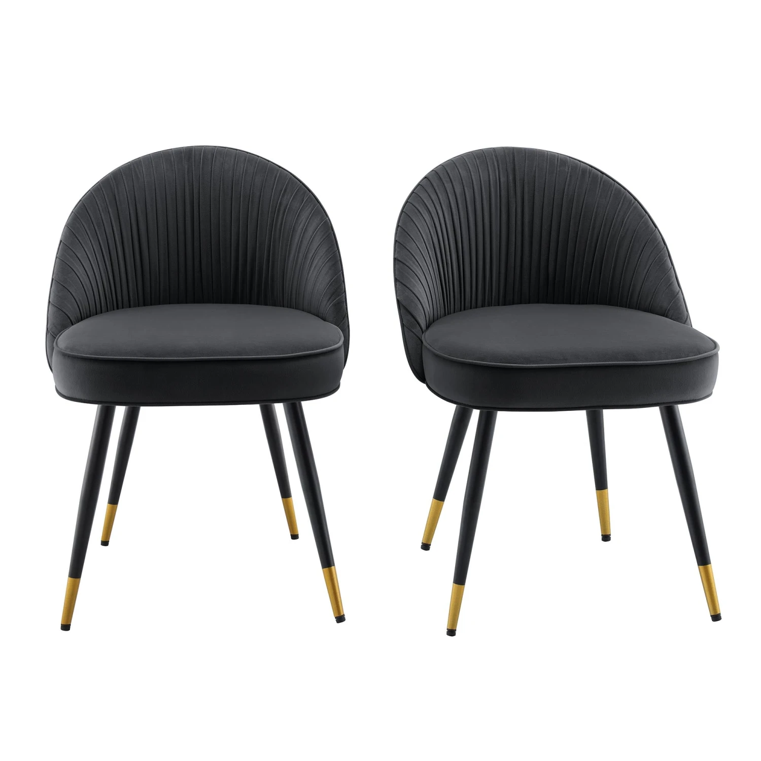 Miyae Set Of 2 Pleated Charcoal Velvet Upholstered Dining Chairs - Image 2