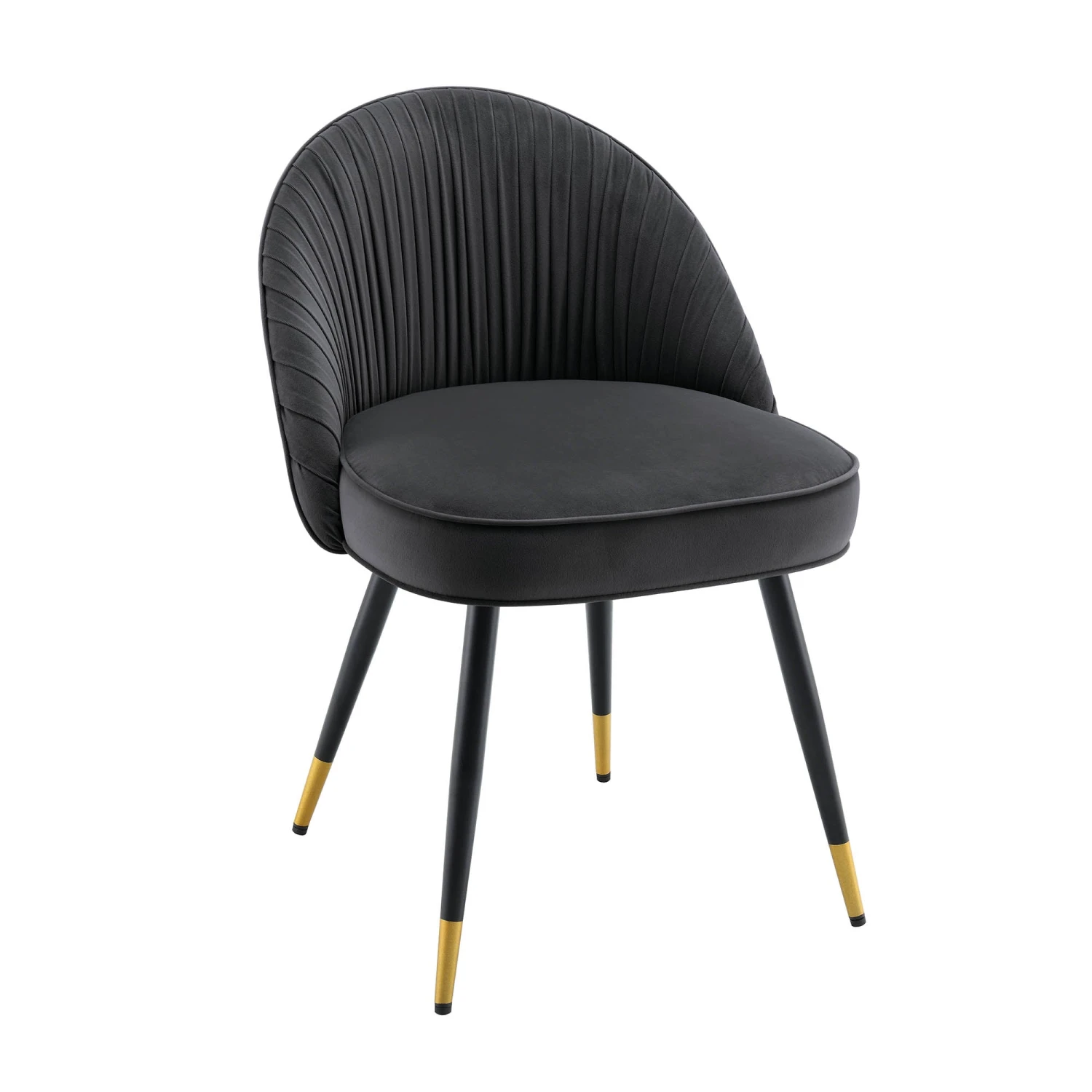 Miyae Set Of 2 Pleated Charcoal Velvet Upholstered Dining Chairs - Image 5