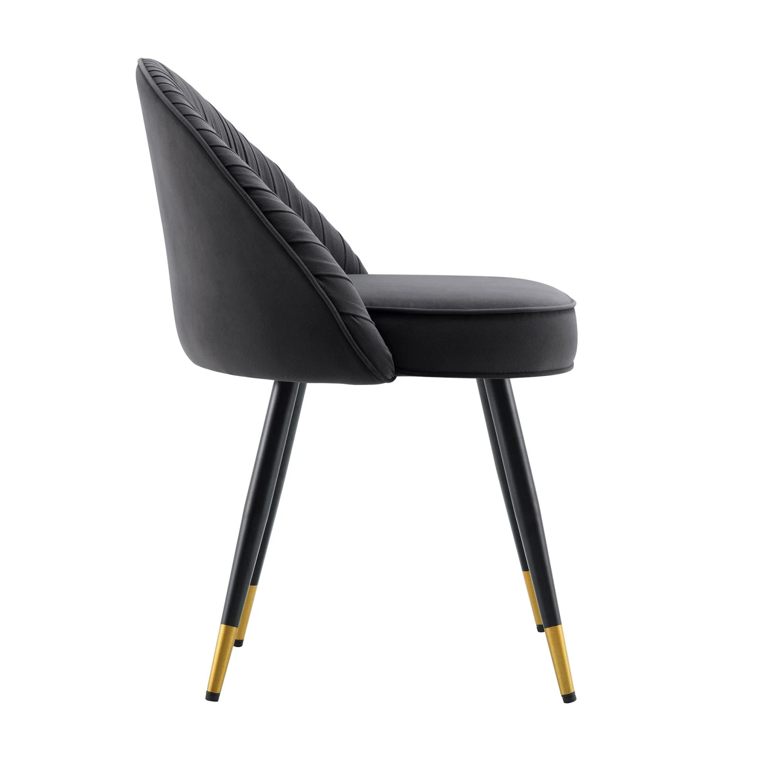 Miyae Set Of 2 Pleated Charcoal Velvet Upholstered Dining Chairs - Image 7