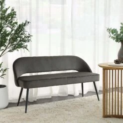 Oakley Dark Grey Velvet Upholstered 3 Seater Dining Bench With Contrast Piping