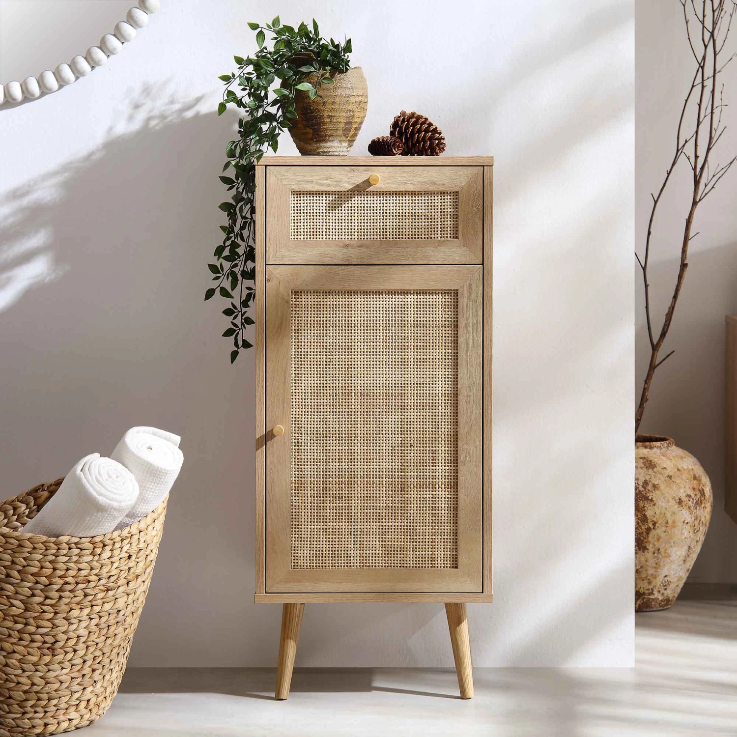 Frances Woven Rattan 1-Door Bathroom Cabinet, Natural - Image 2
