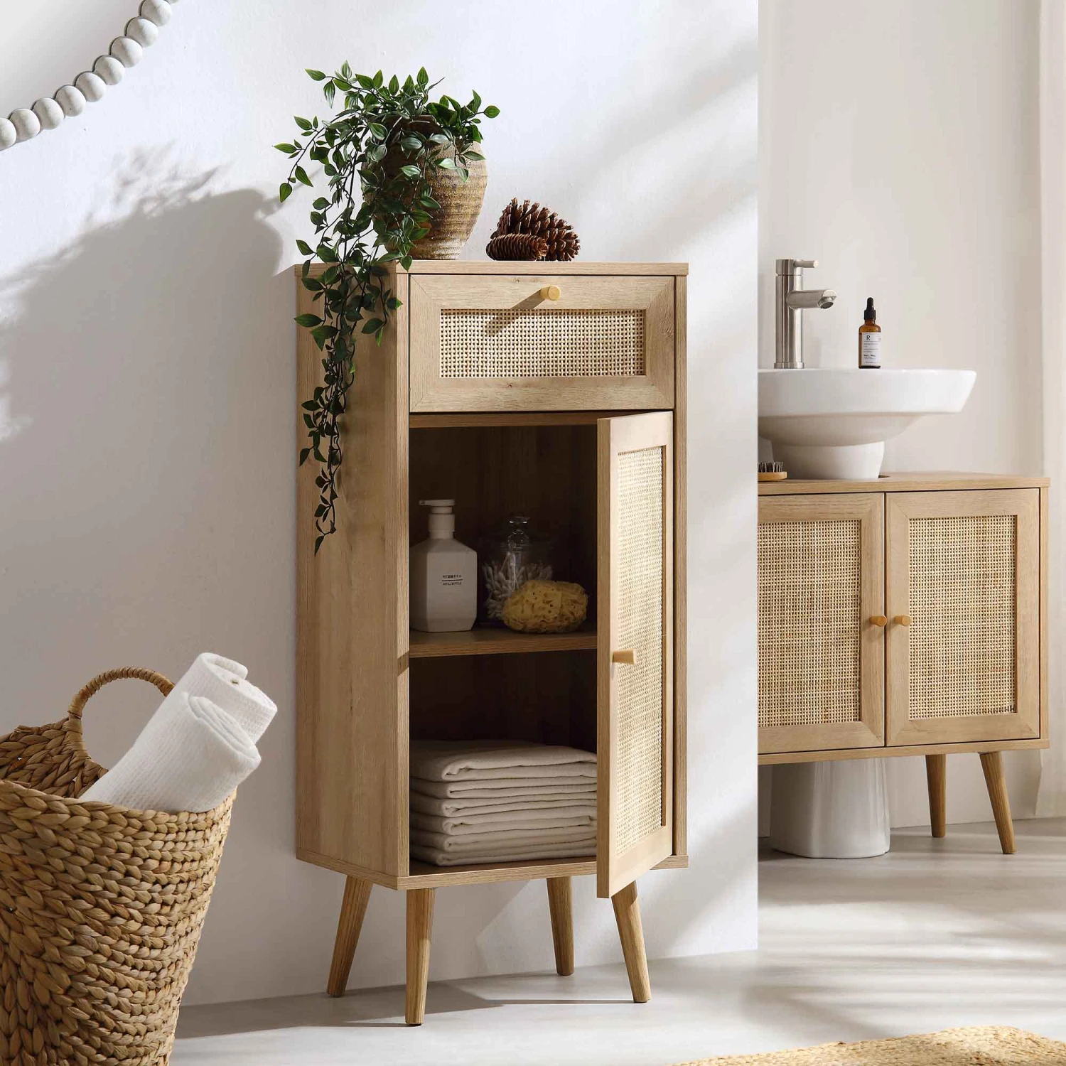 Frances Woven Rattan 1-Door Bathroom Cabinet, Natural - Image 3