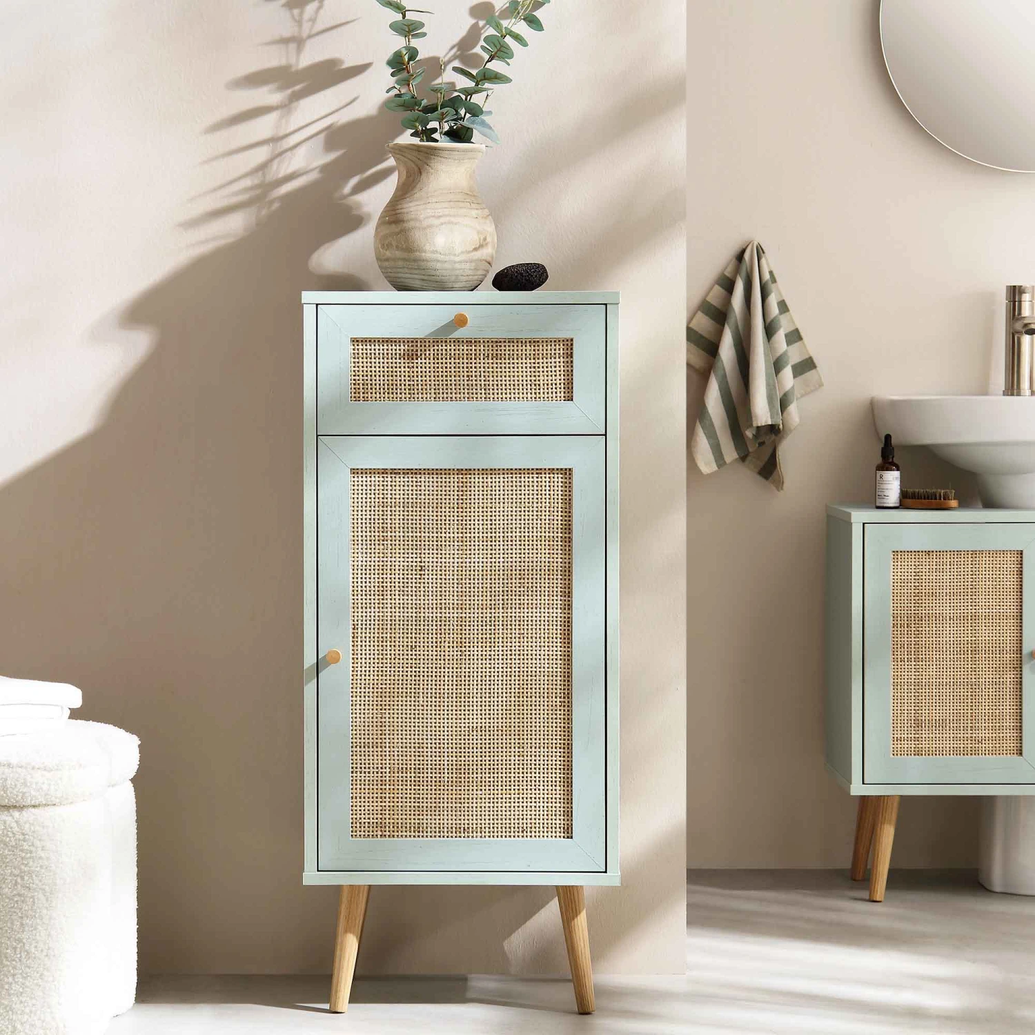 Frances Woven Rattan 1-Door Bathroom Cabinet, Mint - Image 2