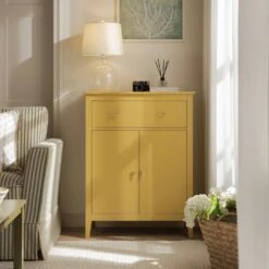 Oakham Small Sideboard With Drawer, Rattan Yellow