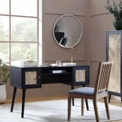 Frances Woven Rattan 2-Door Desk, Black