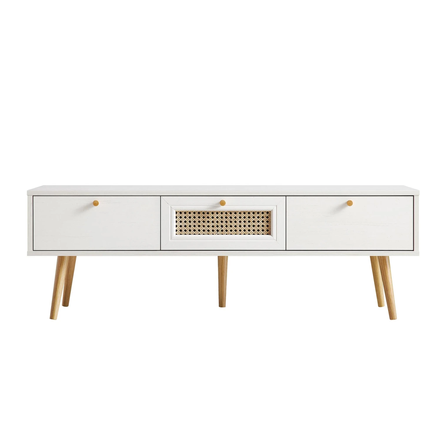 Anya Woven Rattan 3-Drawer TV Unit In White - Image 3