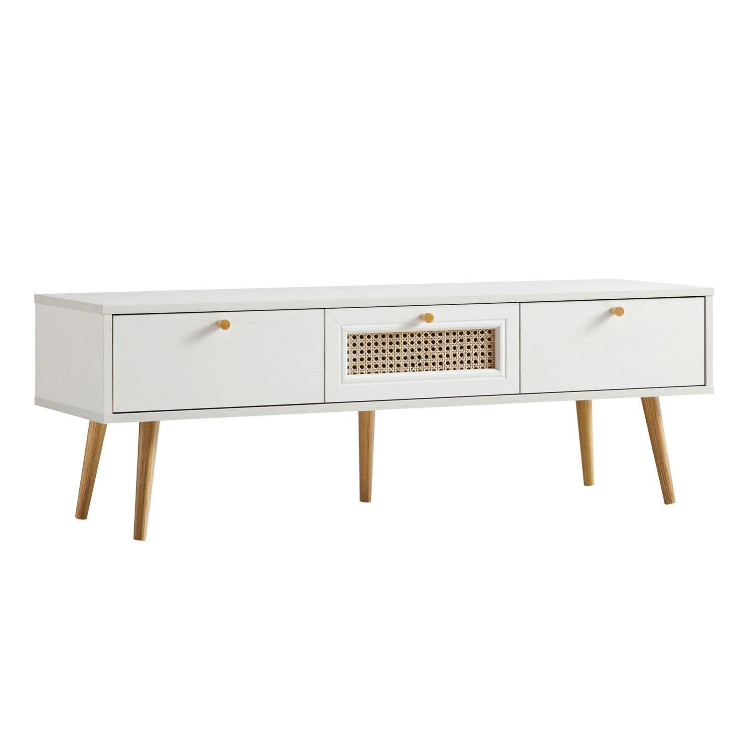 Anya Woven Rattan 3-Drawer TV Unit In White - Image 4