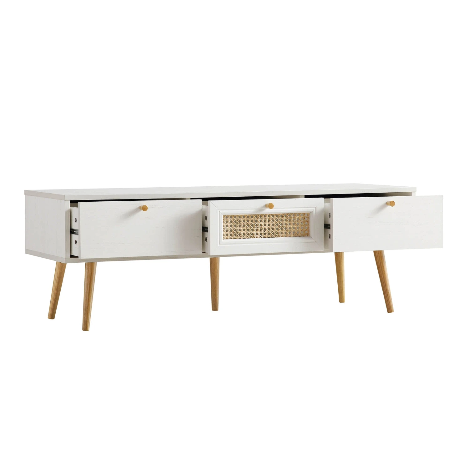 Anya Woven Rattan 3-Drawer TV Unit In White - Image 6