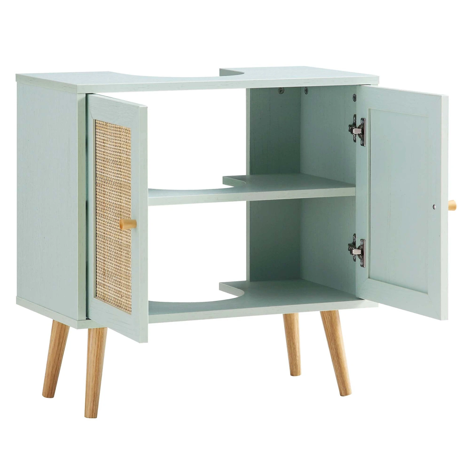 Frances Woven Rattan 2-Door Bathroom Undersink Unit, Mint Green - Image 7