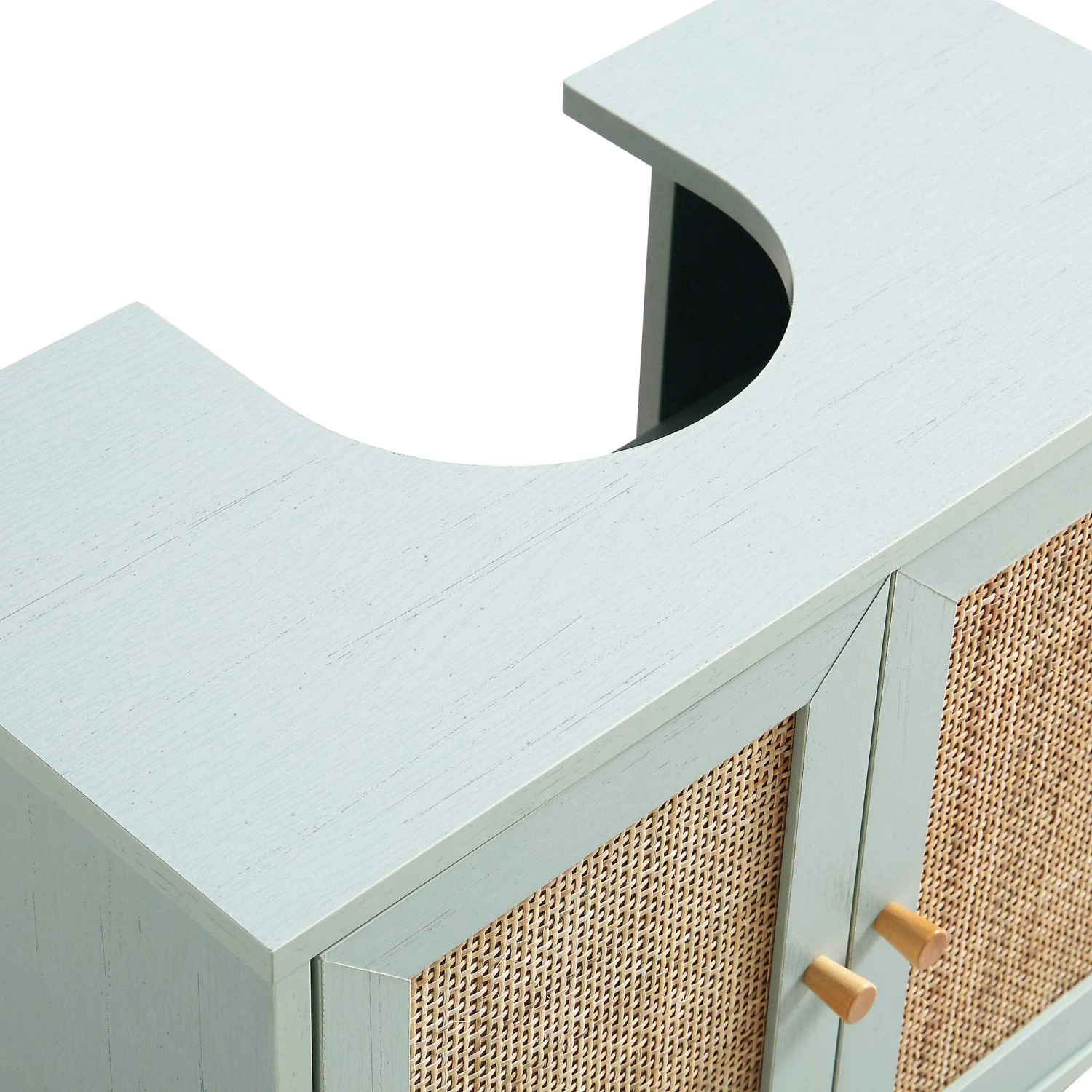 Frances Woven Rattan 2-Door Bathroom Undersink Unit, Mint Green - Image 10