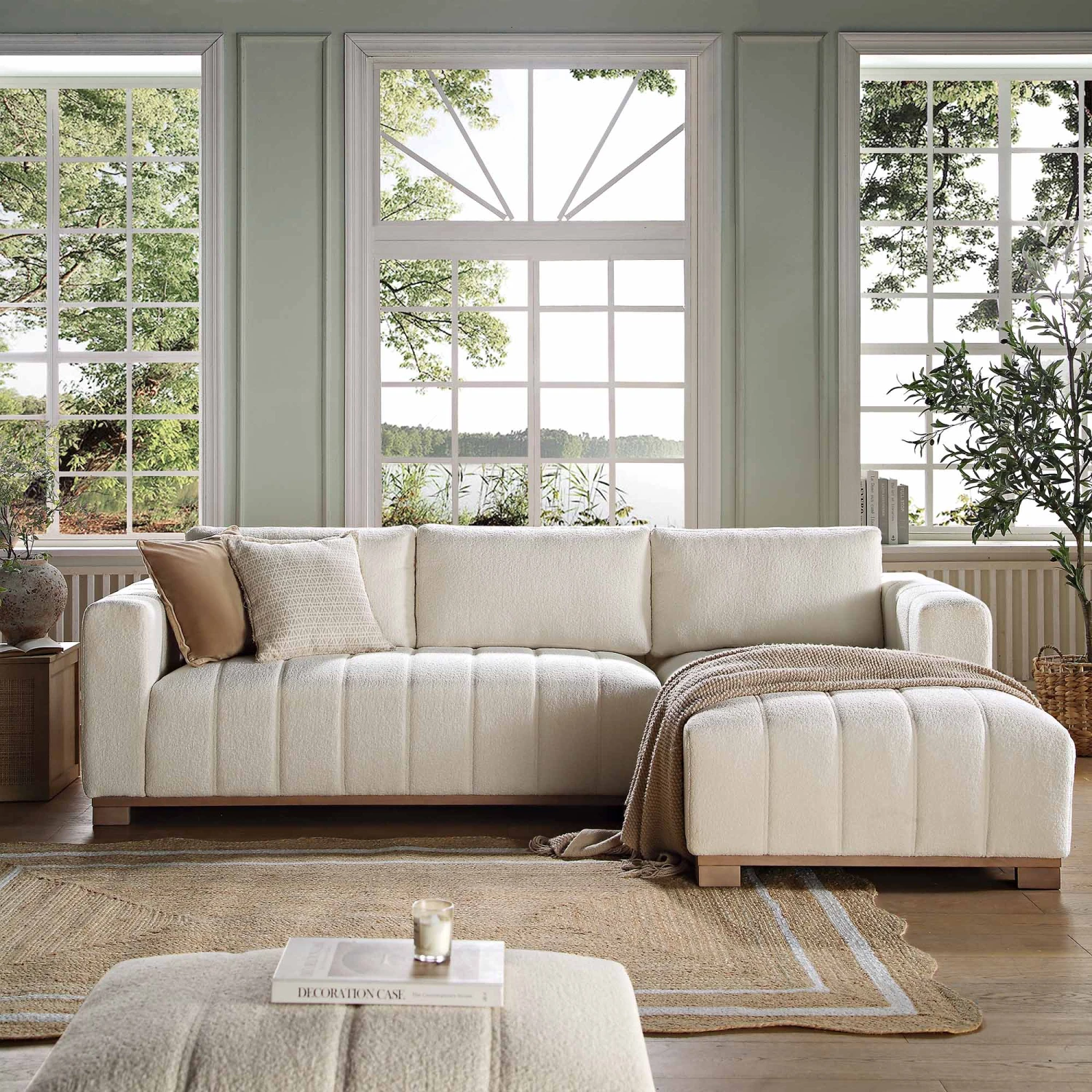 Belsize Beige Boucle Sofa With Wooden Base, Large Chaise Right Hand Facing - Image 2