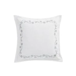 Adeline Moonshine Grey Floral Embroidered Cotton Cushion