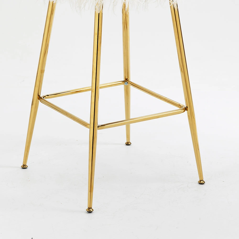 Kylie Set Of 2 White Plush Shaggy Faux Fur Bar Stools - Image 5