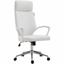 Cherry Tree Furniture High Back Modern Design PU Leather Swivel Office Chair Computer Desk Chair, MO68 White