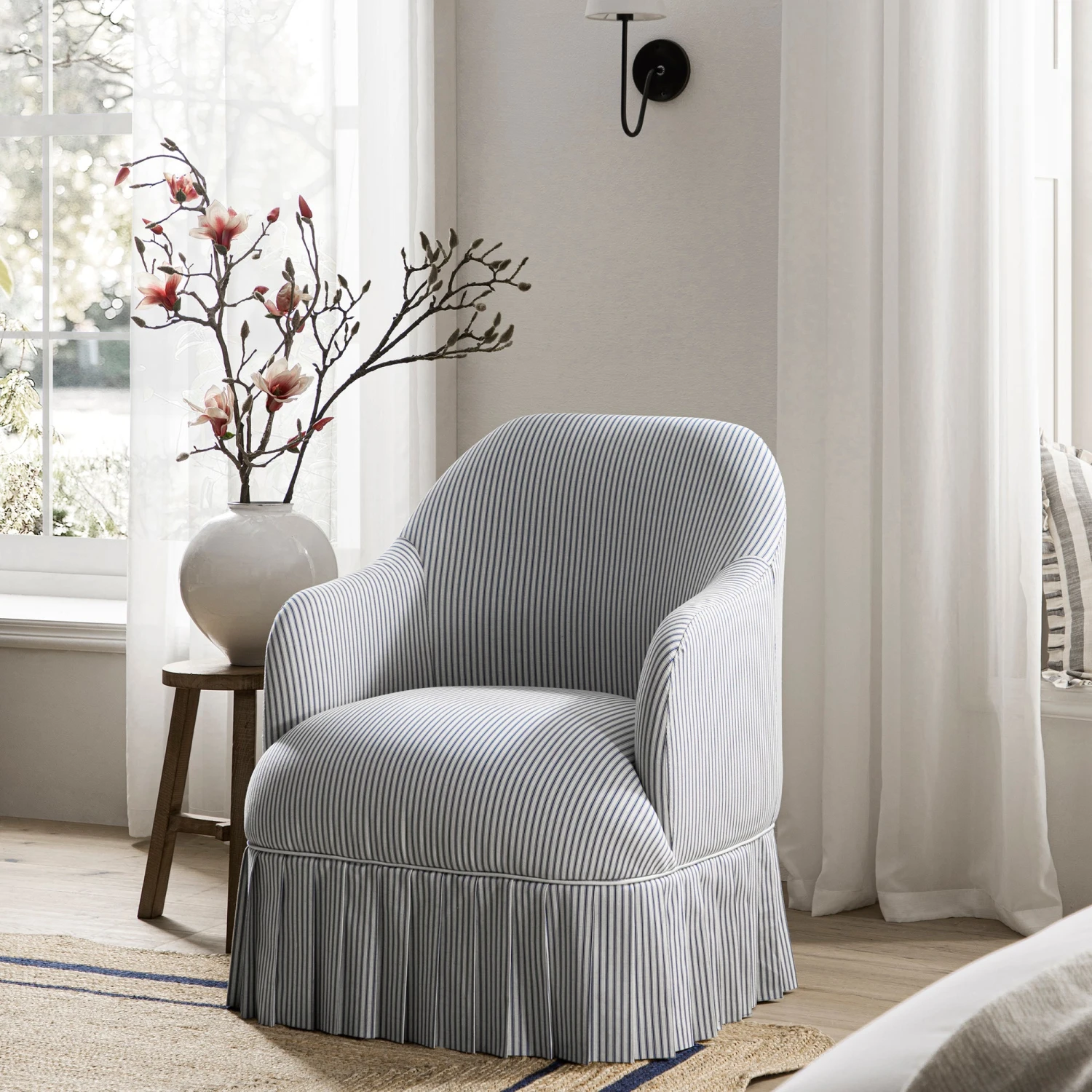 Calliope Skirted Armchair, Blue Striped - Image 2