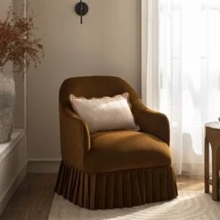 Calliope Skirted Armchair, Cinnamon Velvet